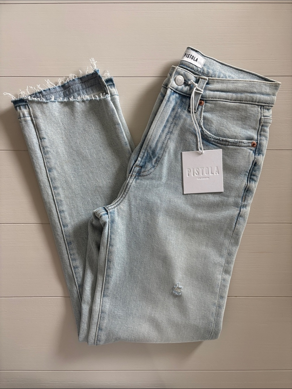 Pistola Charlie High Rise Classic Straight Leg Voyager Vintage Jeans Frayed Hem